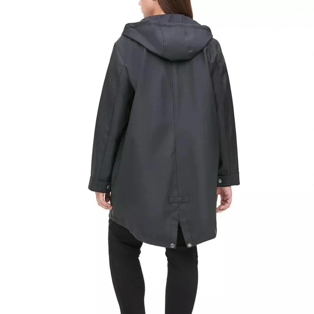 Levi's Rubberized Water Resistant Black Faux Leather Parka Rain Jacket - Picture 3 of 8